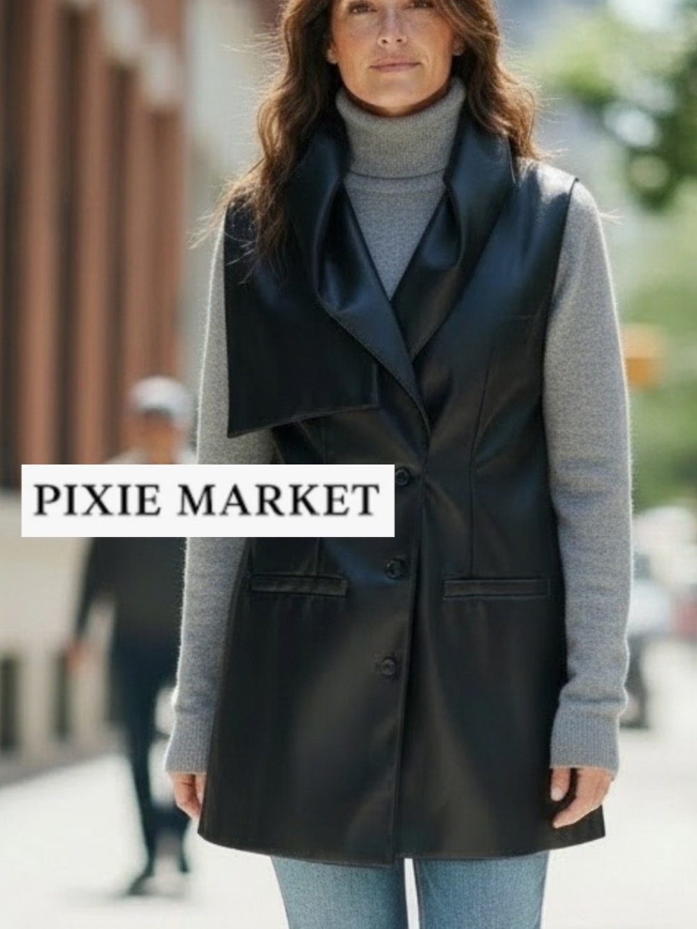 Pixie Market Black Vegan Vest, L, GP1588